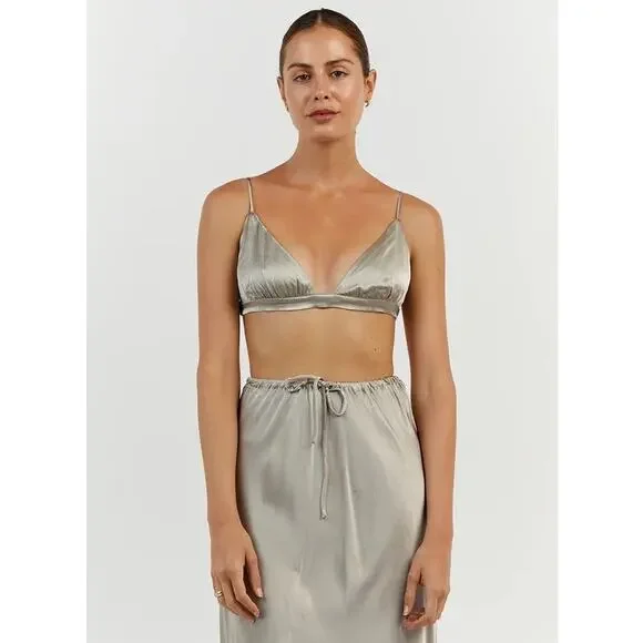 $70 NWT DISSH Bobby Pewter Silver Satin Bralette - 6 - Picture 2 of 9